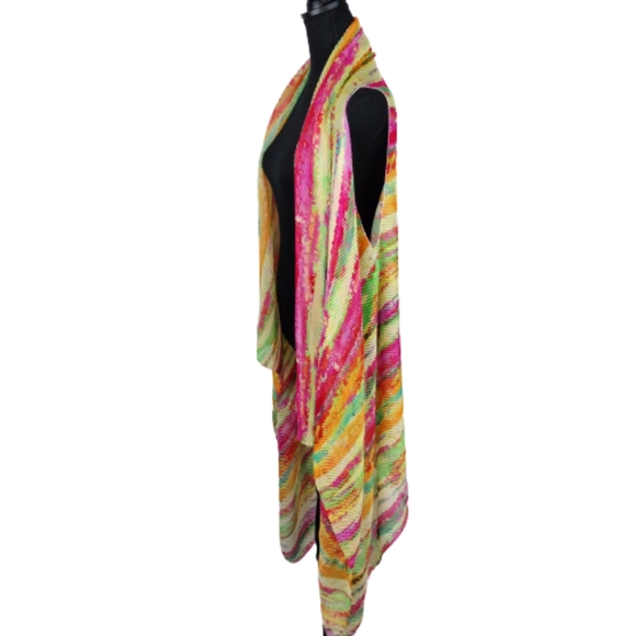 NWOT Multicolored Sheer Ribbed Open Front Boho Sleeveless Duster OSFA - Picture 6 of 8